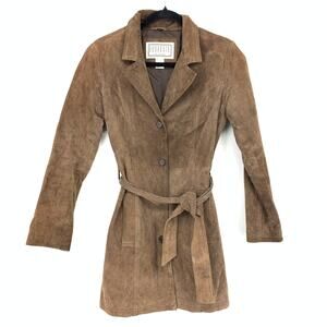 Vintage Y2K BB Dakota Brown Suede Leather Belted Jacket Womens Sz Small